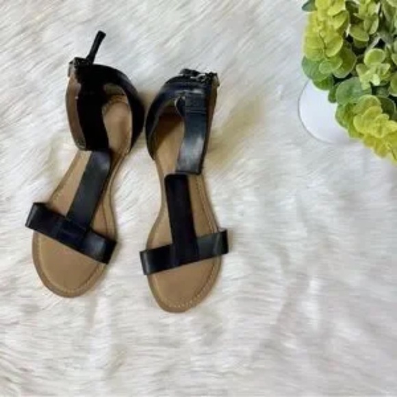 Franco Sarto Judy Minimalist T-Strap Open Toe Leather Sandals Black/Tan Size 7 - Picture 10 of 10